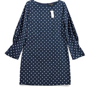 Banana Republic Women’s Size 8 Navy Blue White Polka Dot Shift Dress Long Sleeve